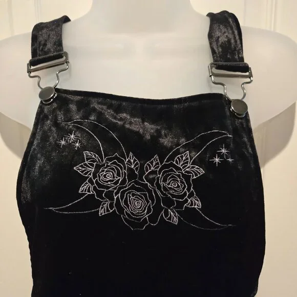 Hot Topic Moon & Florals Embroidered Black Velvet Skirtall Size Medium - Picture 5 of 11